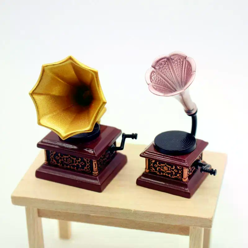 Kids Toys House - Dollhouse Vintage Phonograph Miniatures Model Living