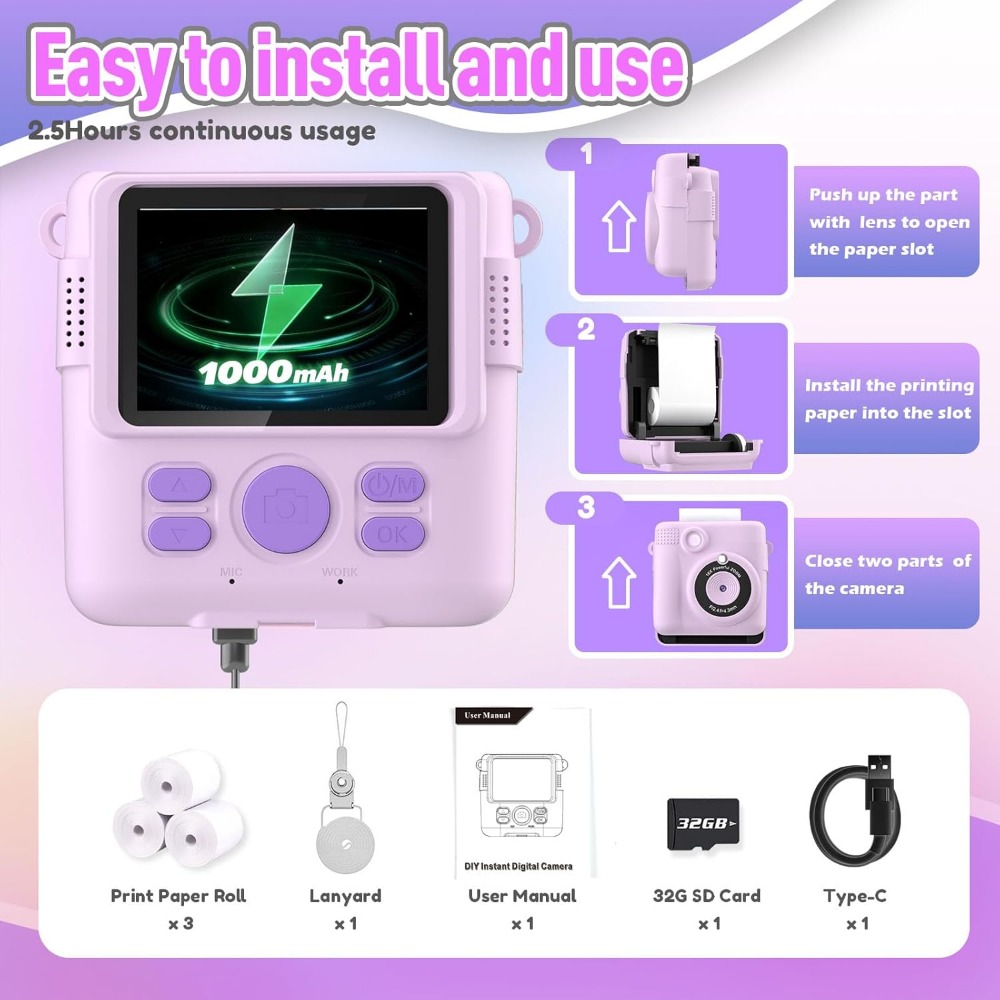 Instant Print Camera for Kids, - Toys For Kids Video 评论和价格